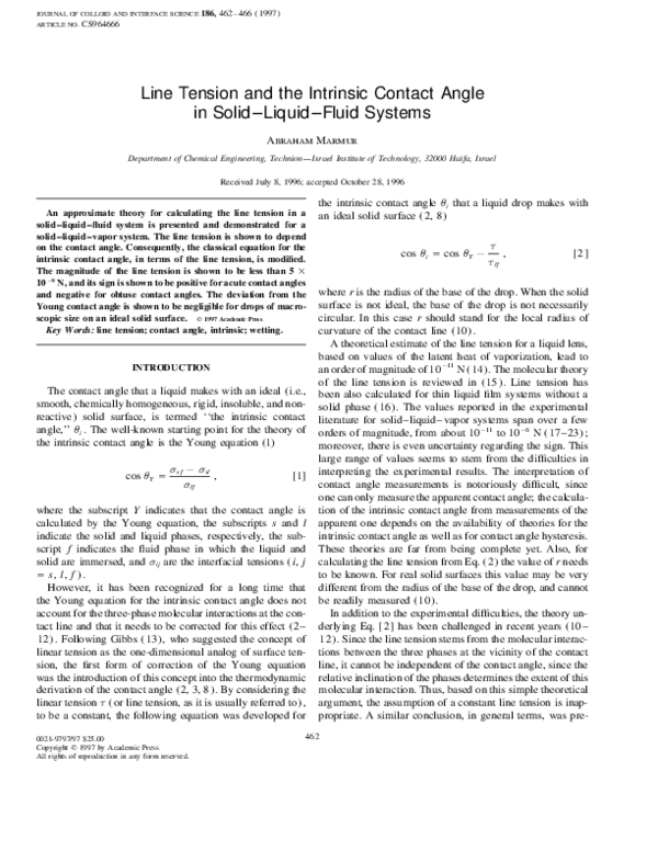(PDF) Line Tension and the Intrinsic Contact Angle in Solid–Liquid ...