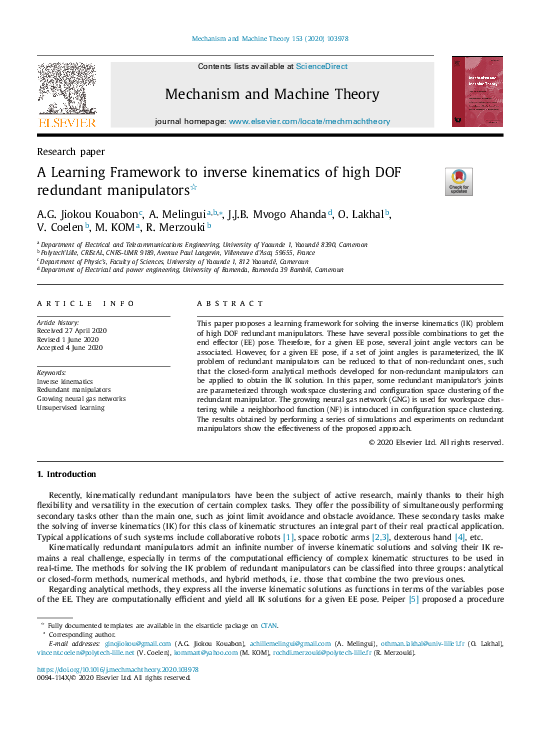 (PDF) A Learning Framework to inverse kinematics of high DOF redundant ...