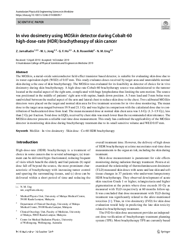 (PDF) In vivo dosimetry using MOSkin detector during Cobalt-60 high ...