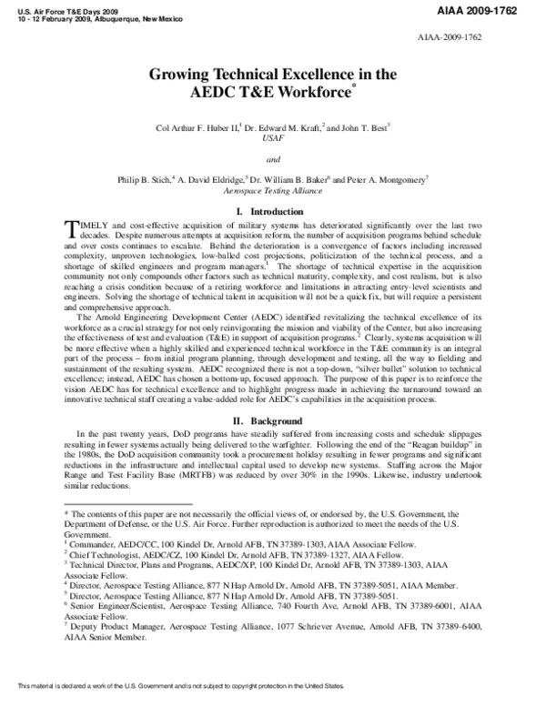 (PDF) Growing Technical Excellence in the AEDC T&E Workforce