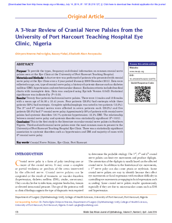 (PDF) A 3-year review of cranial nerve palsies from the University of ...