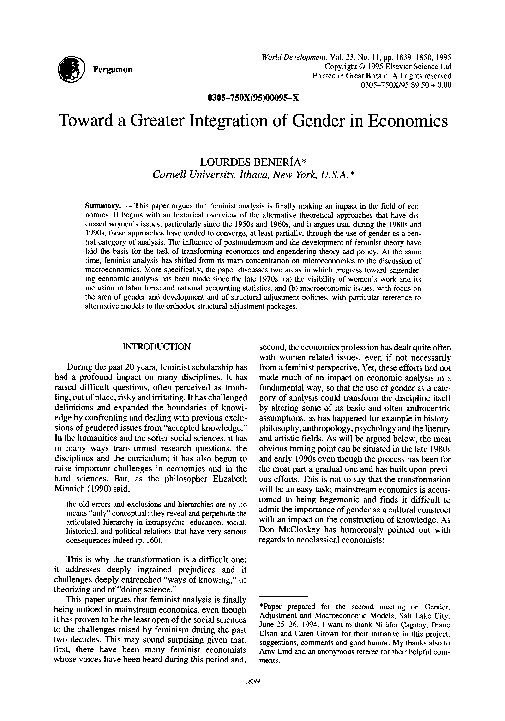 Toward a greater integration of gender in economics