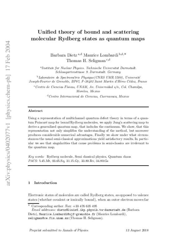 (PDF) Unified theory of bound and scattering molecular Rydberg states ...