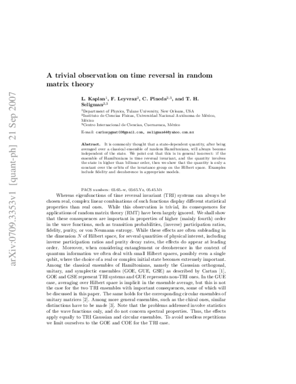 (PDF) A trivial observation on time reversal in random matrix theory