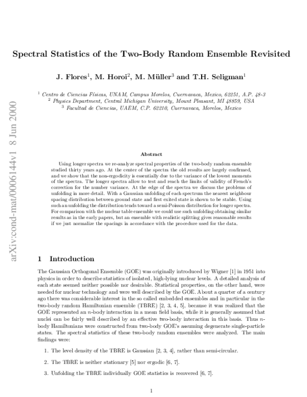 (PDF) Spectral statistics of the two-body random ensemble revisited