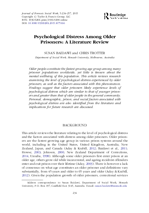 (PDF) Psychological Distress Among Older Prisoners: A Literature Review