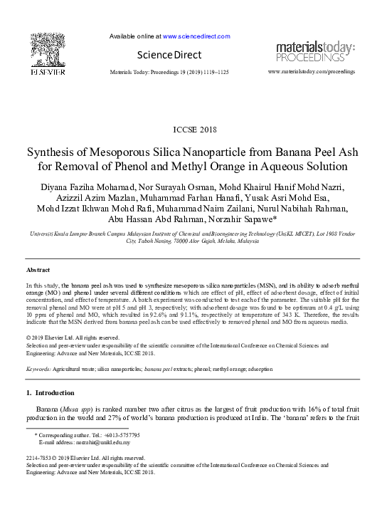 (PDF) Synthesis of Mesoporous Silica Nanoparticle from Banana Peel Ash ...