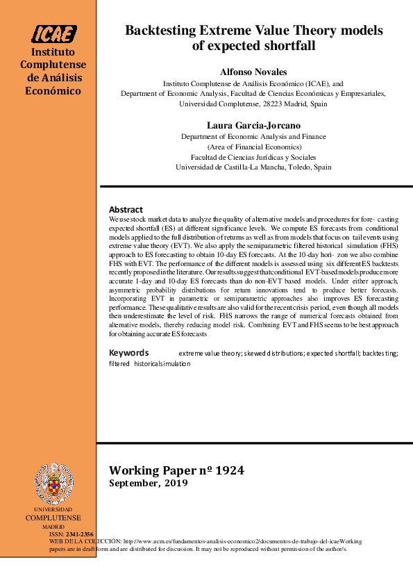(PDF) Backtesting Extreme Value Theory Models of Expected Shortfall