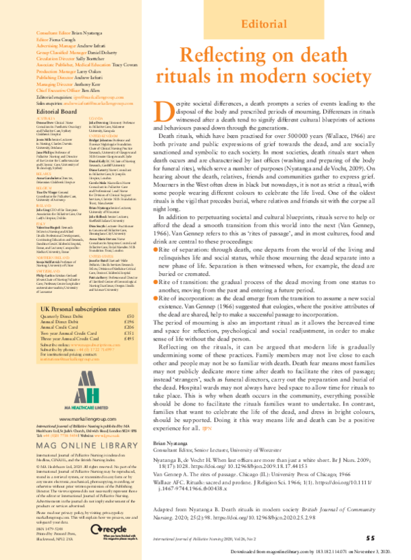 (PDF) Reflecting on death rituals in modern society