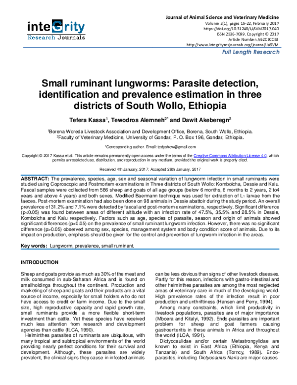 (PDF) Small ruminant lungworms: Parasite detection, identification and ...