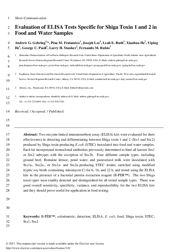 (PDF) Evaluation of ELISA tests specific for Shiga toxin 1 and 2 in ...