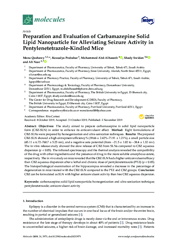 (PDF) Preparation and Evaluation of Carbamazepine Solid Lipid ...