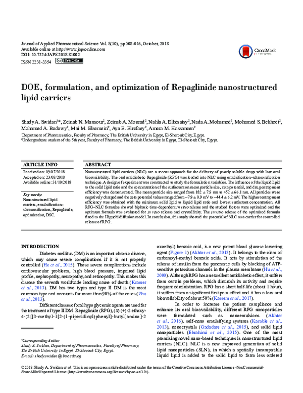 (PDF) DOE, formulation, and optimization of Repaglinide nanostructured ...