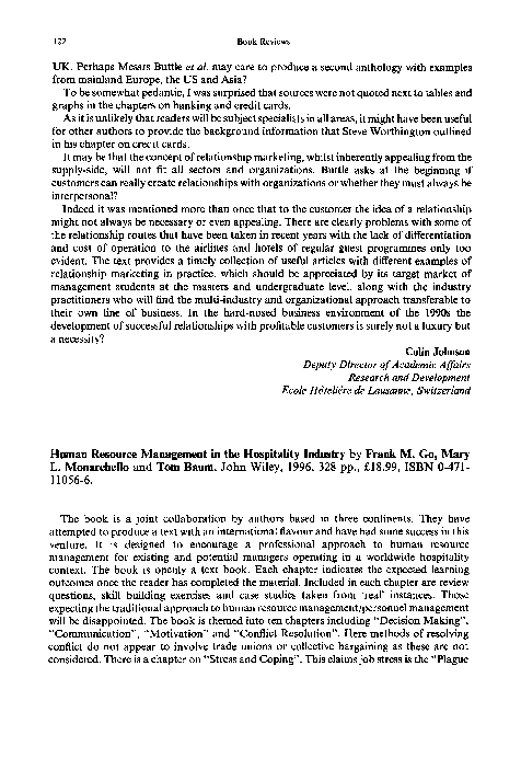 (PDF) Human resource management in the hospitality industry