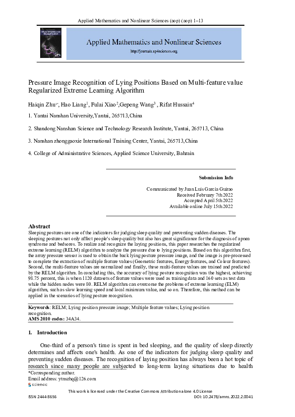 (PDF) Pressure Image Recognition of Lying Positions Based on Multi ...