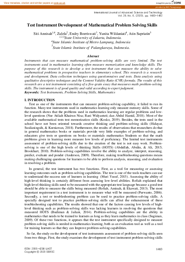 (PDF) Test Instrument development of mathematical problem solving skills