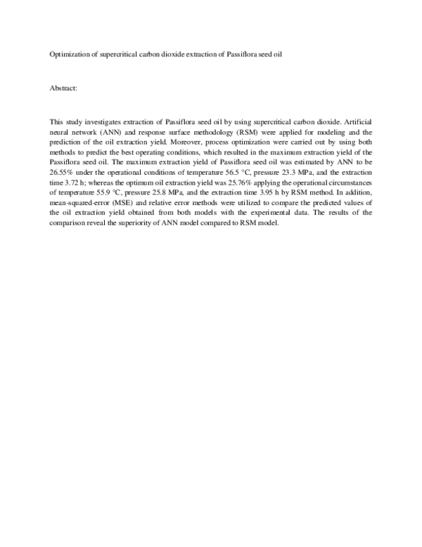 (PDF) Optimization of supercritical carbon dioxide extraction of ...