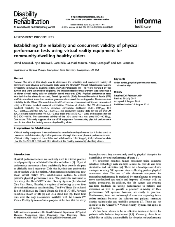 (PDF) Establishing the reliability and concurrent validity of physical ...