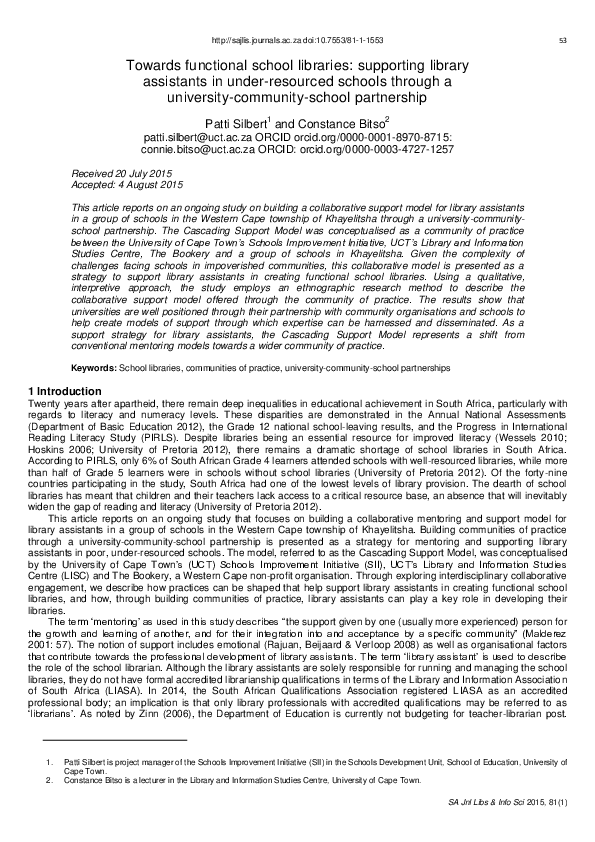 (PDF) Towards functional school libraries: supporting library ...