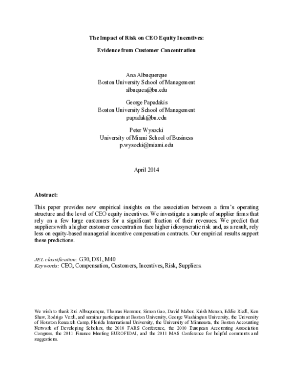 (PDF) The Impact of Risk and Monitoring on CEO Equity Incentives
