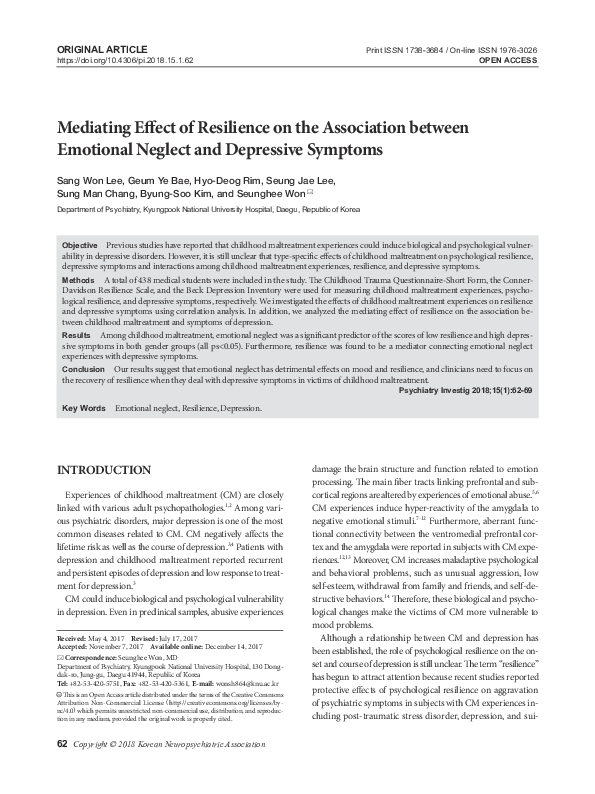 (PDF) Mediating Effect of Resilience on the Association between ...