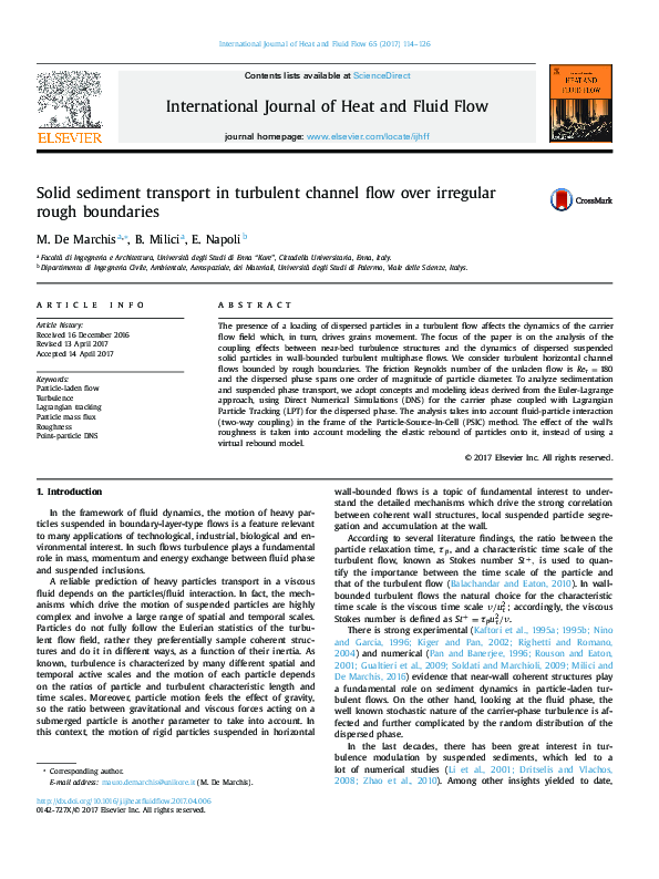 (PDF) Solid sediment transport in turbulent channel flow over irregular ...