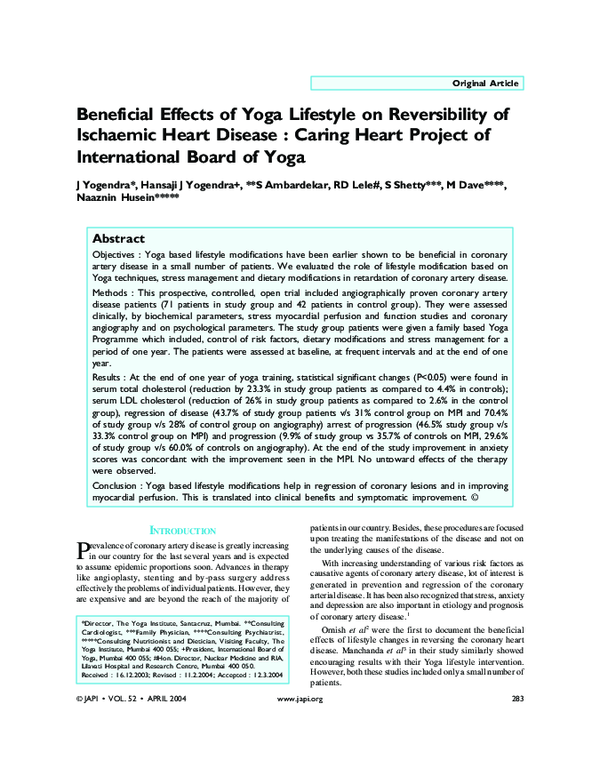 (PDF) Beneficial effects of yoga lifestyle on reversibility of ...