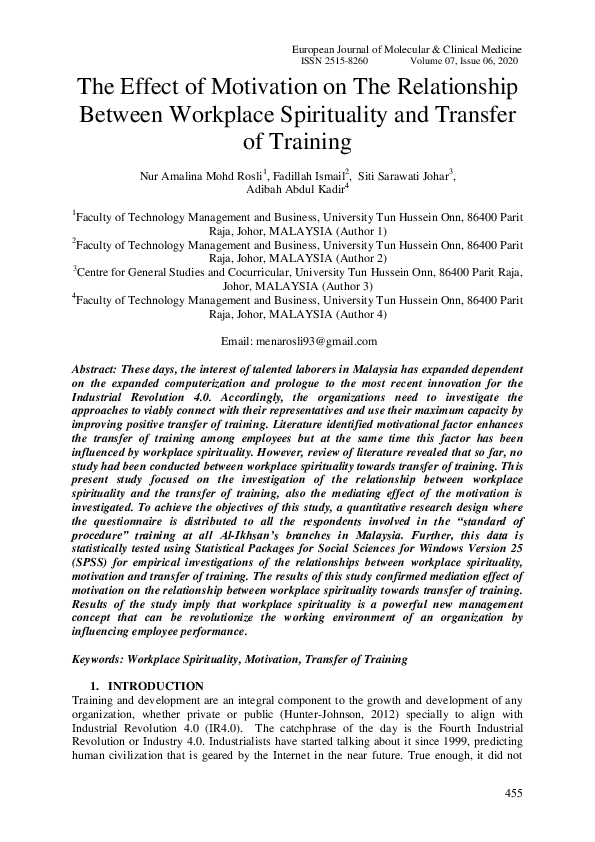 (PDF) The Effect of Motivation on The Relationship Between Workplace ...