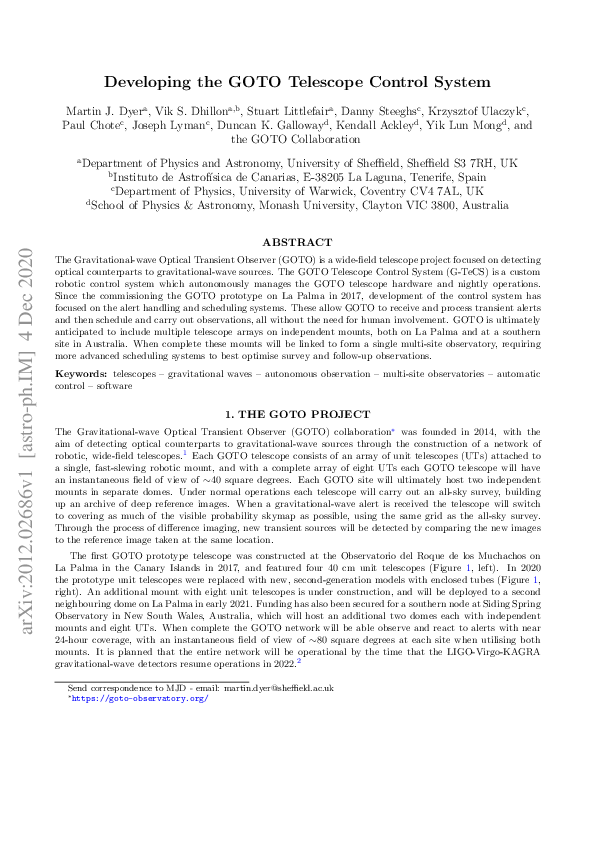 (PDF) Developing the GOTO telescope control system Yik Lun Mong