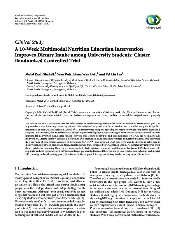 (PDF) A 10-week multimodal nutrition education intervention improves ...