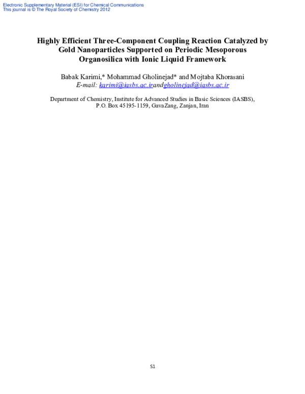 (PDF) Highly efficient three-component coupling reaction catalyzed by ...