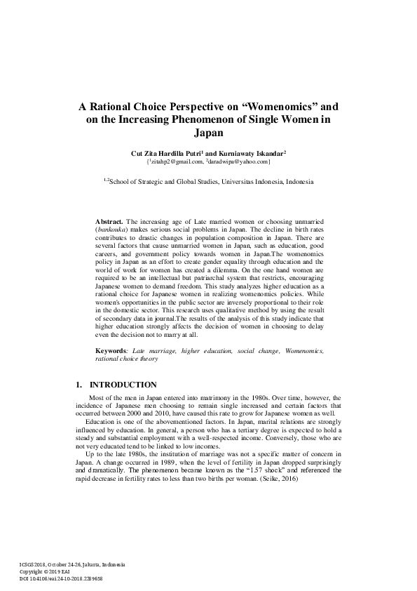 (PDF) A Rational Choice Perspective on “Womenomics” and on the ...