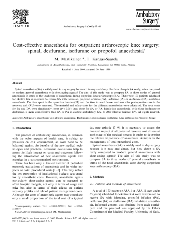 (PDF) Costeffective anaesthesia for outpatient arthroscopic knee