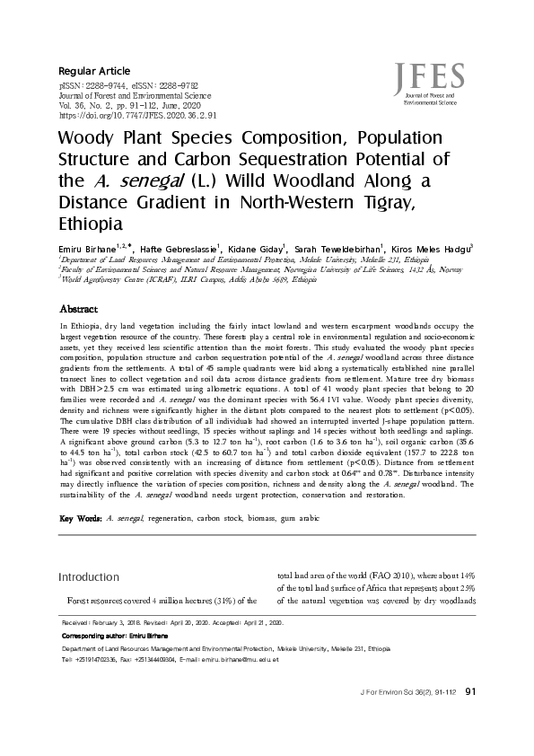 (PDF) Woody Plant Species Composition, Population Structure and Carbon ...