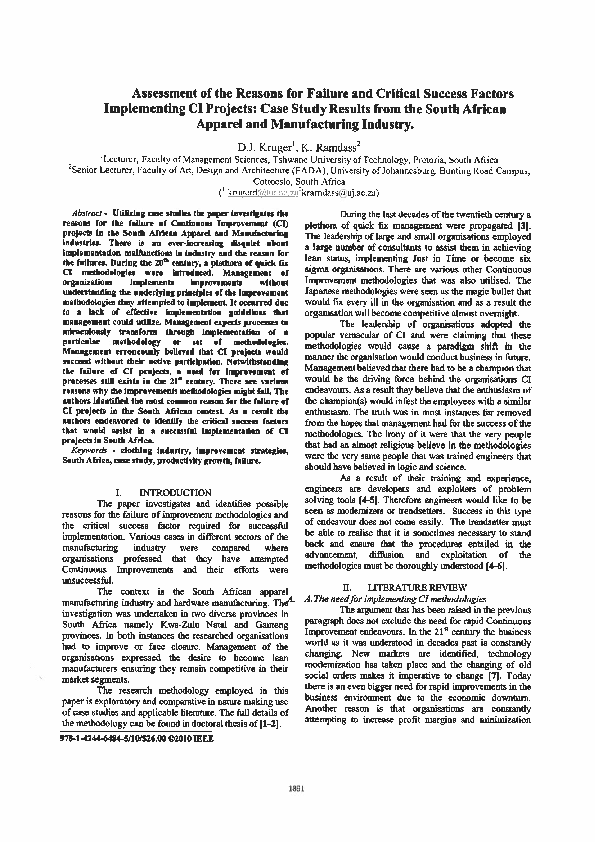 (PDF) Assessment of the reasons for failure and critical success ...