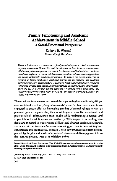 (PDF) Family Functioning and Academic Achievement in Middle School A ...
