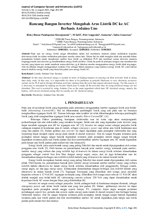 (PDF) Rancang Bangun Inverter Mengubah Arus Listrik DC ke AC Berbasis