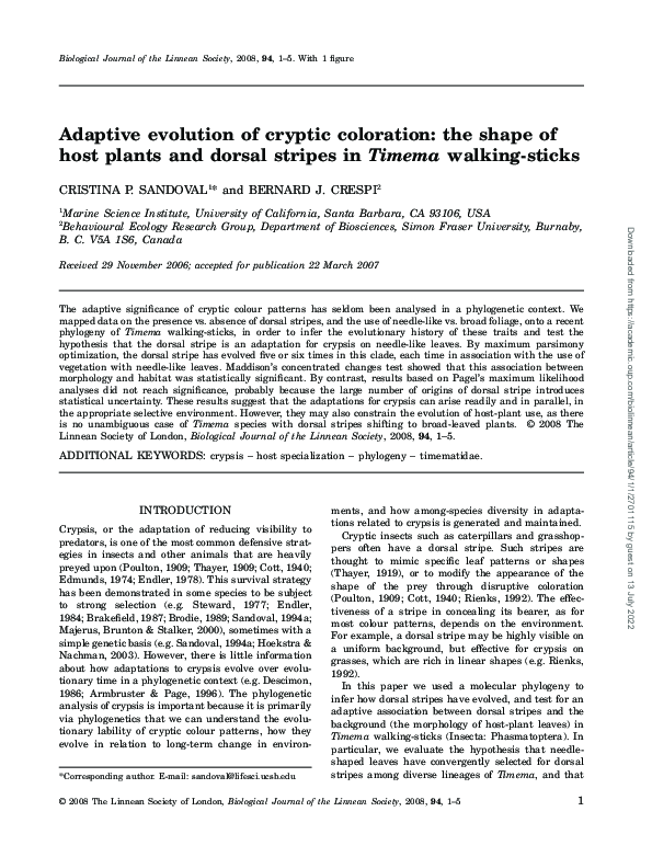 (PDF) Adaptive evolution of cryptic coloration: the shape of host ...