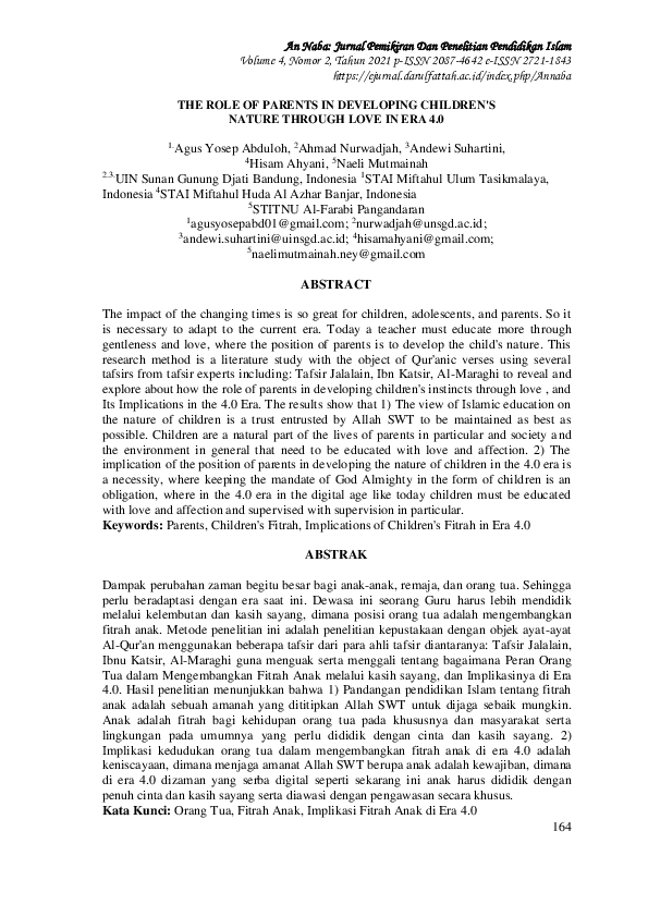 (PDF) The Role of Parents in Developing Children's Nature Through Love ...