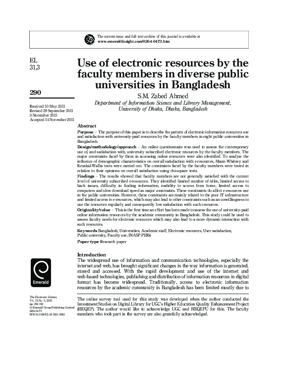 (PDF) Use of electronic resources by the faculty members in diverse ...