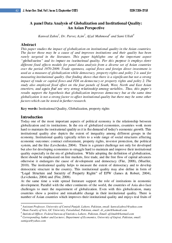 (PDF) A panel Data Analysis of Globalization and Institutional Quality ...