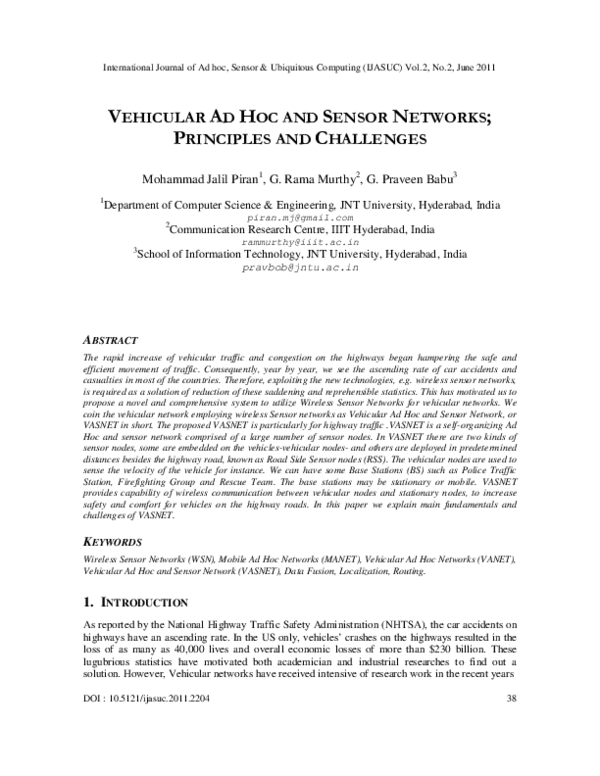 (PDF) Vehicular Ad Hoc and Sensor Networks: Principals and Challenges