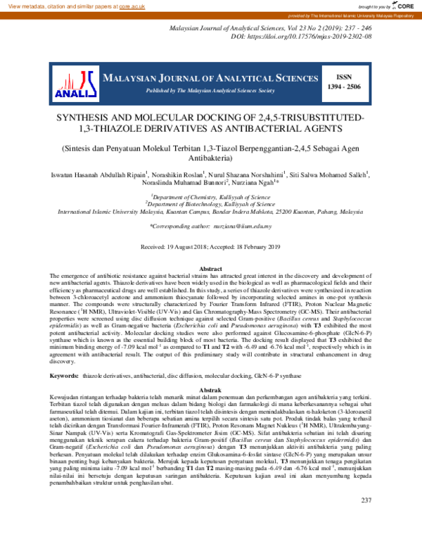 (PDF) Synthesis and Molecular Docking of 2,4,5-TRISUBSTITUTED-1,3 ...