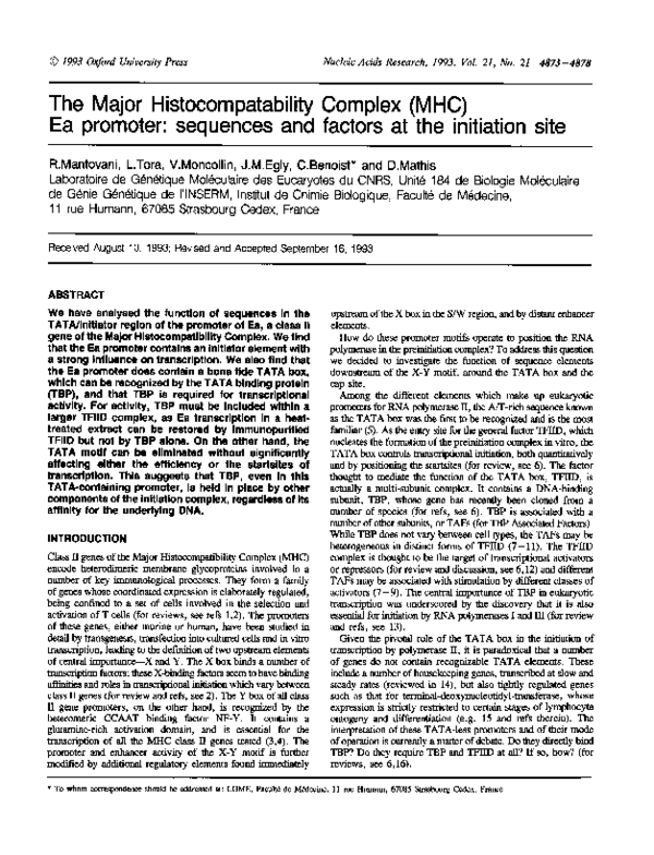(PDF) The Major Histocompatability Complex (MHC)Ea promoter: sequences ...