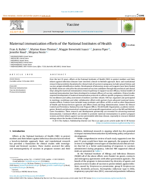(PDF) Maternal immunization efforts of the National Institutes of Health