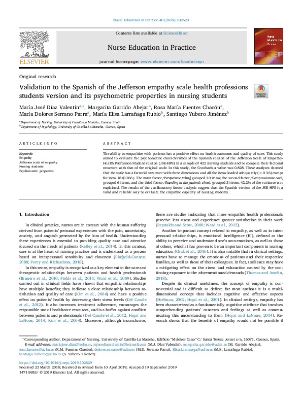 (PDF) Validation to the Spanish of the Jefferson empathy scale health ...