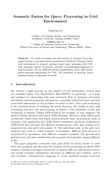 (PDF) Semantic Fusion for Query Processing in Grid Environment
