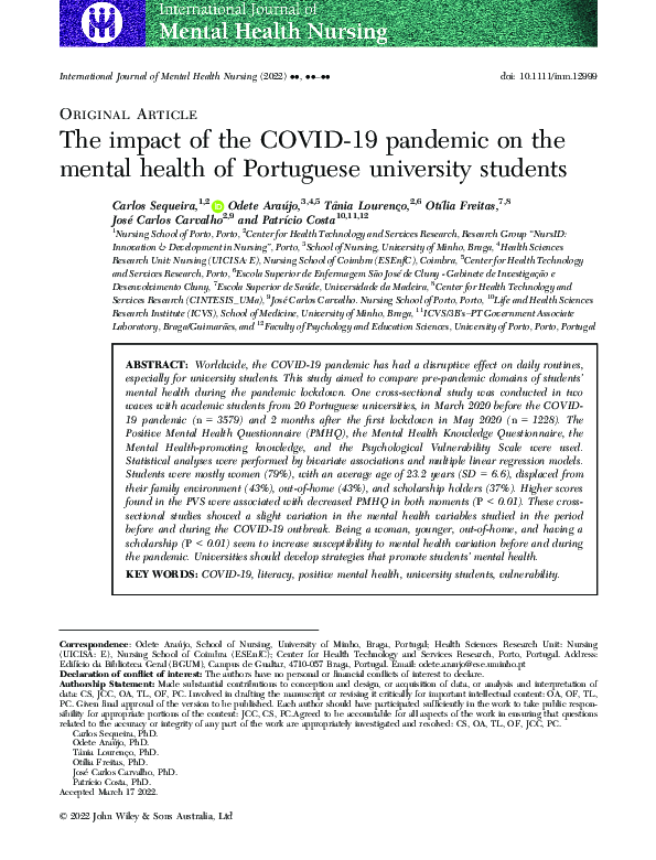 (PDF) The impact of the COVID‐19 pandemic on the mental health of ...