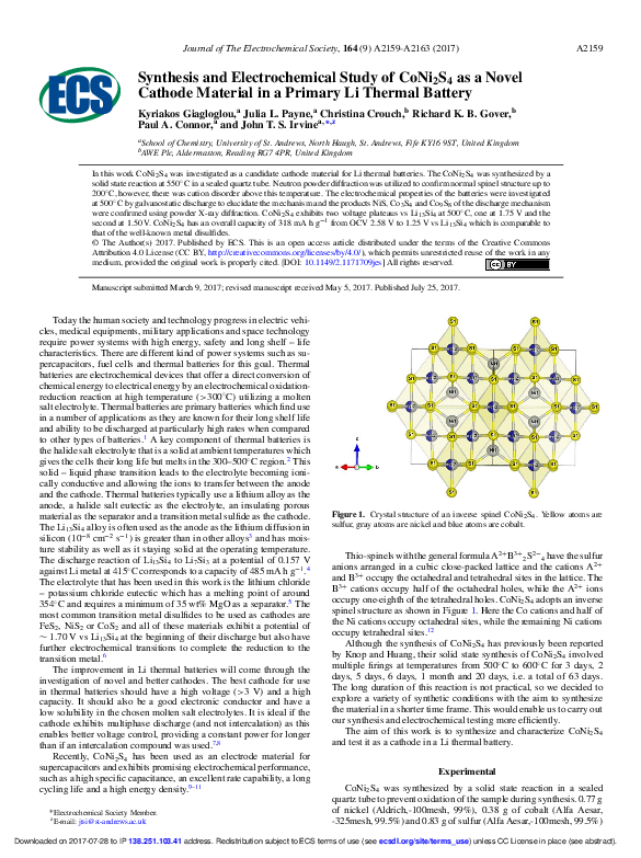 (PDF) Synthesis and Electrochemical Study of CoNi2S4as a Novel Cathode ...