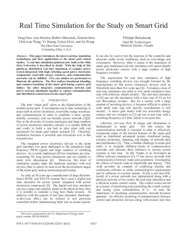 (PDF) Real time simulation for the study on smart grid